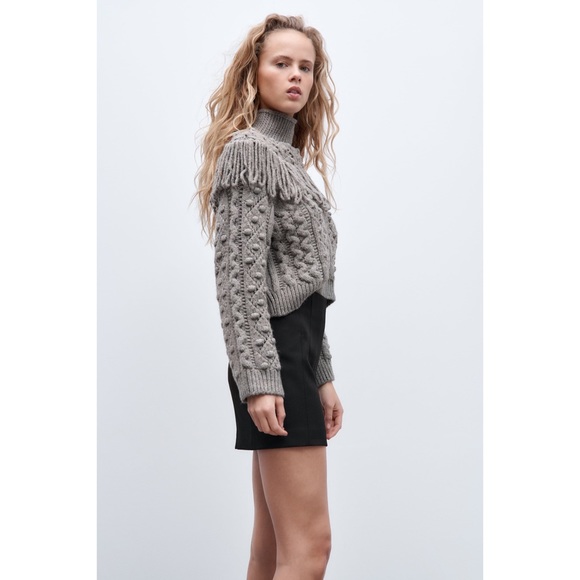 Zara Fringe Knit Sweater, Small, Gray, Blogger Favorite - Picture 9 of 15